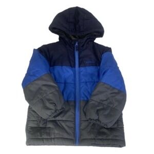 OshKosh B'gosh Puffer Jacket Kids Size 5-6 Blue Gray Colorblock Hooded Coat